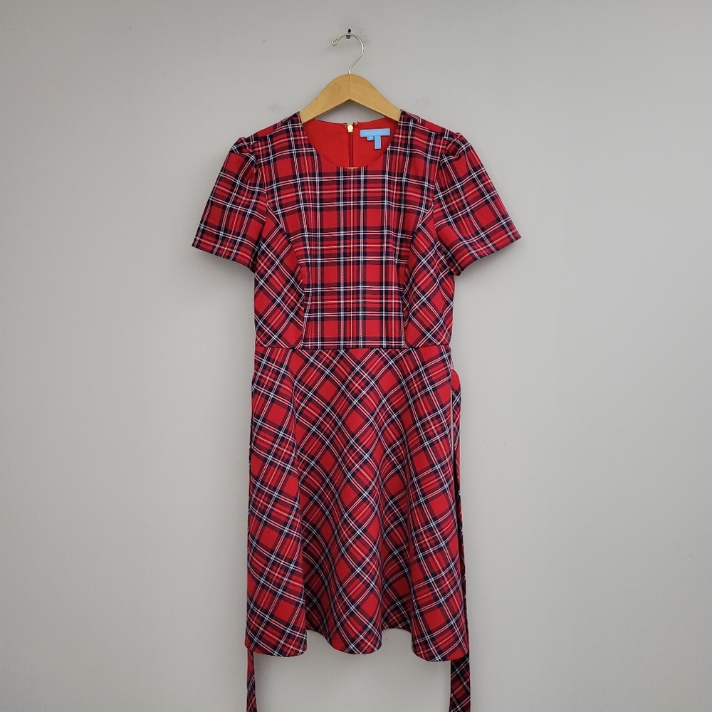 Draper James Angie Check Bow Waist Love Circle Dress Holiday Check Plaid DRW0601 - Picture 3 of 12